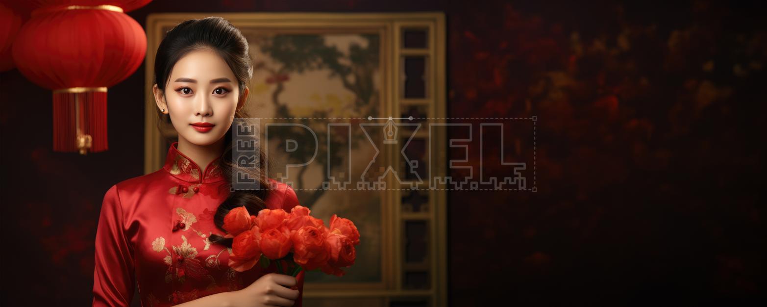 Free Photos - Dazzling Chinese Woman In Red Dress Holding A Vase Of Red ...