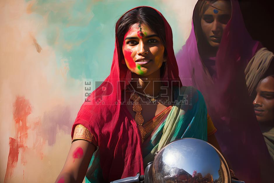 Free Photos - A Colorful Indian Woman Riding A Motorcycle | FreePixel.com