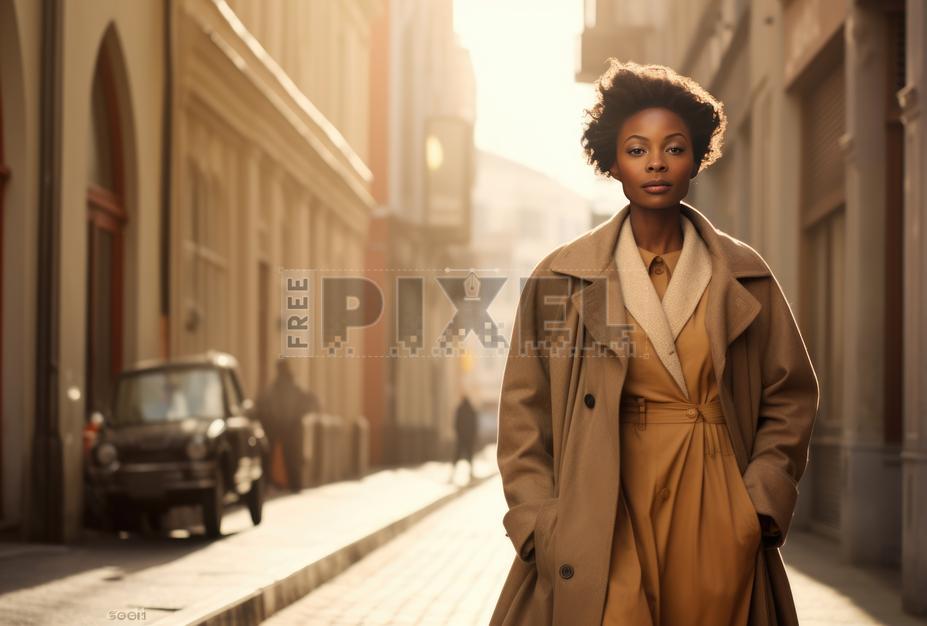 Free Photos - Fashionable Woman Walking Down A City Street In A Tan ...