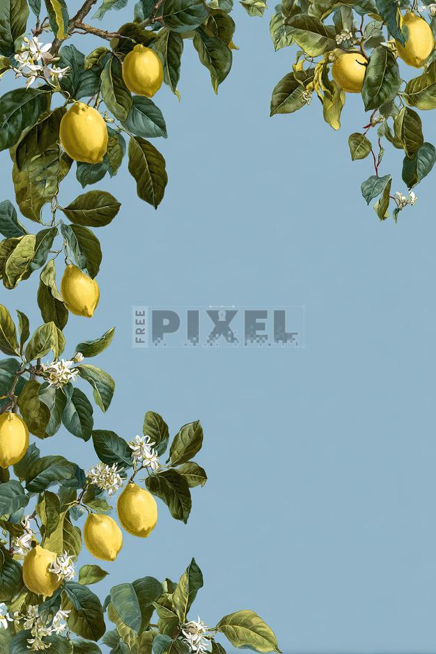 Free Photos - Lemons And Leaves On A Blue Background | FreePixel.com