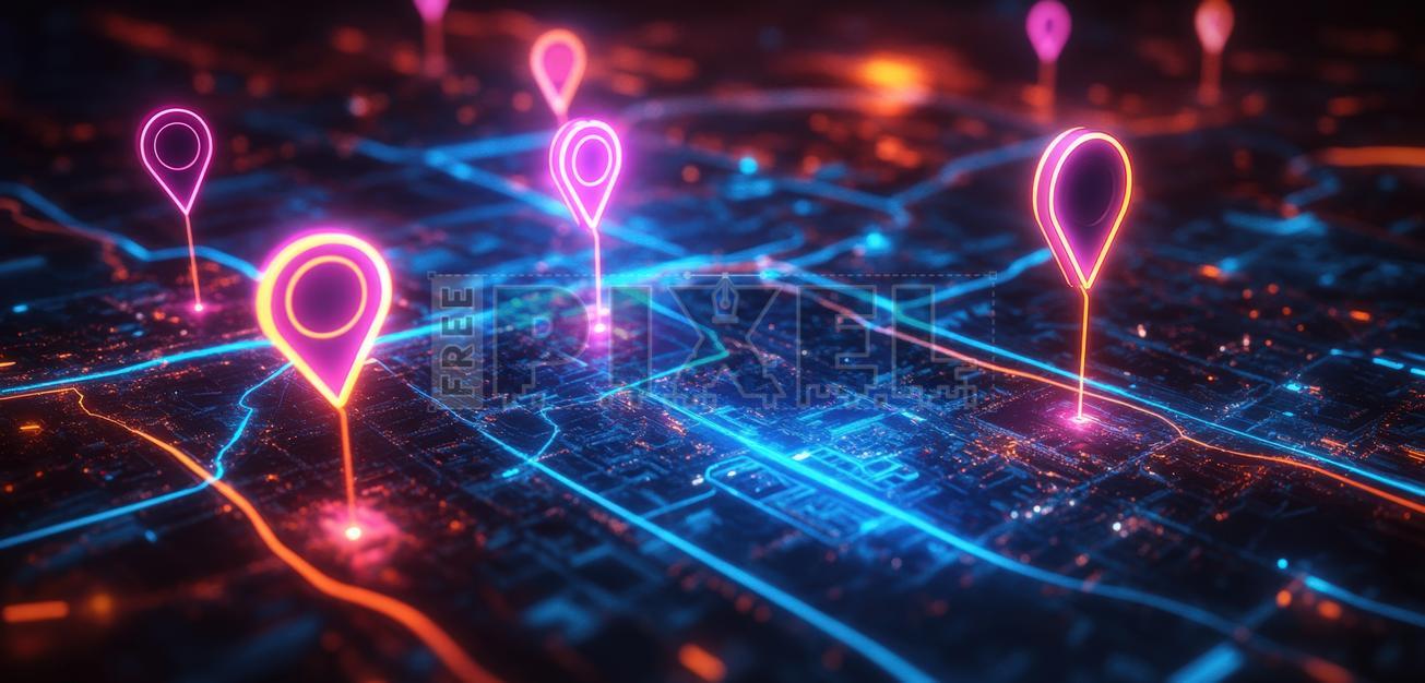 Free Photos - Neon Map Pins On A City Map | FreePixel.com
