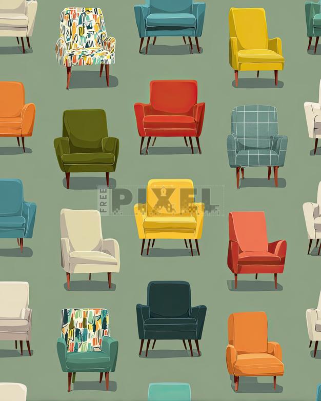 Free Illustrations - Colorful Chairs On Green Background | FreePixel.com
