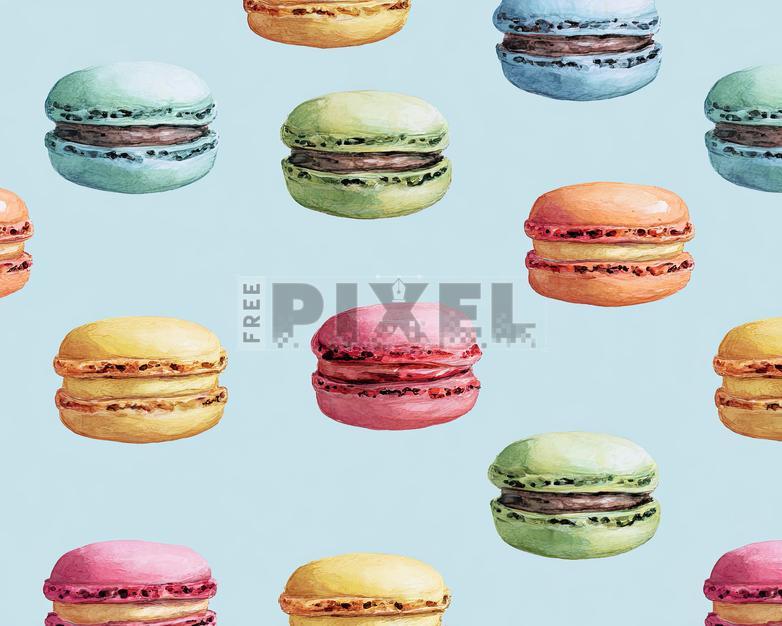 Free Illustrations - Colorful Macarons Pattern On A Light Blue ...