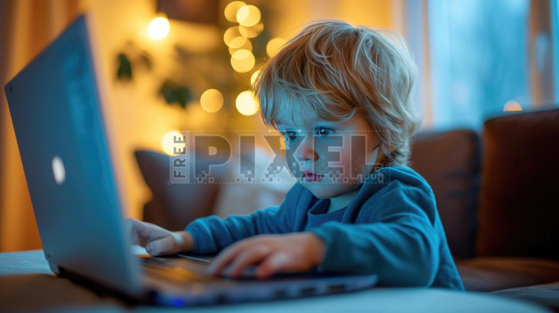 Free Photos - A Cute Little Boy Using Laptop By Night At Home ...