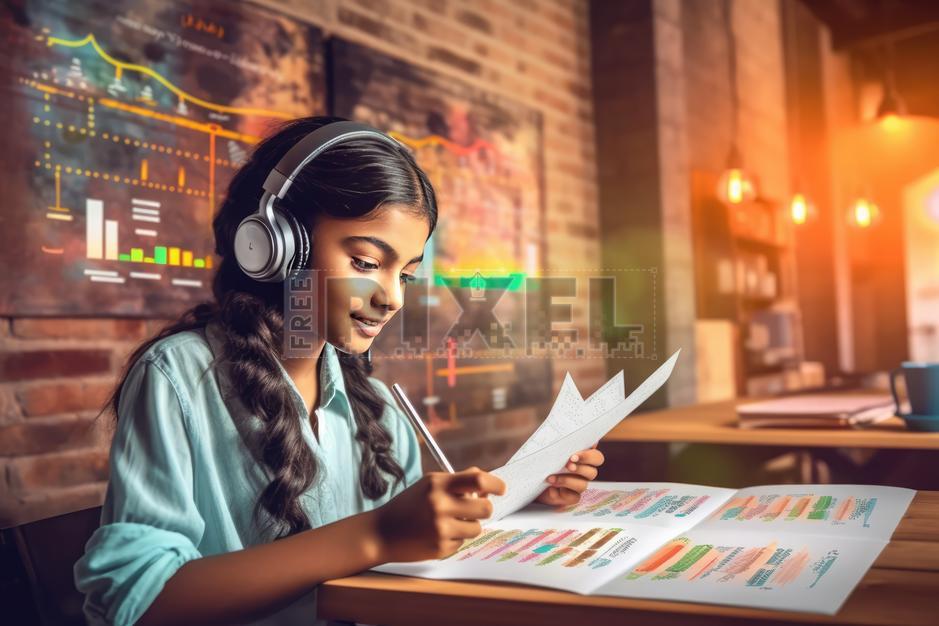 Free Photos - A Girl Enjoying Music While Working On Her School ...