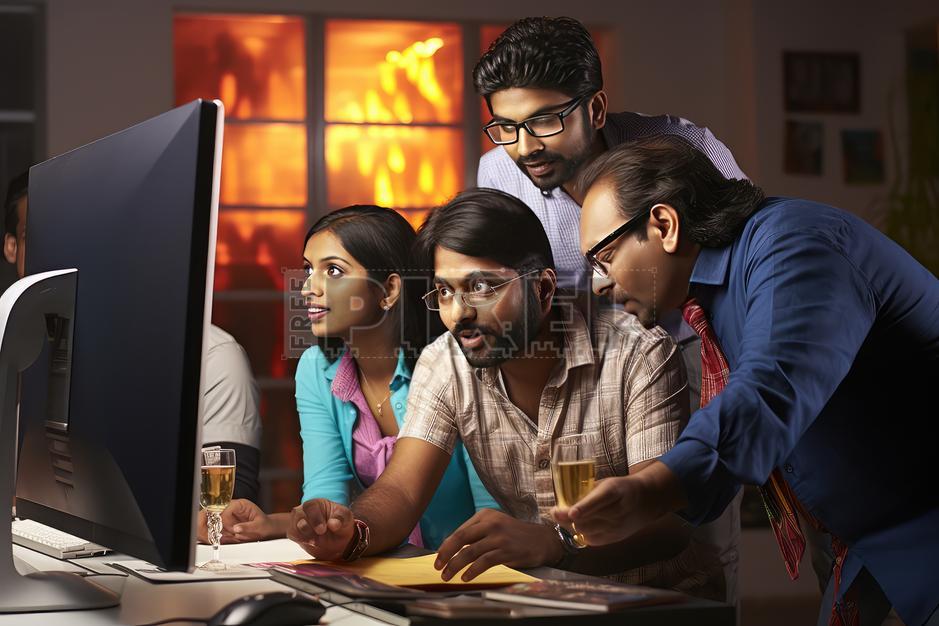 Free Photos - A Group Of Four People Watching A Computer Screen ...