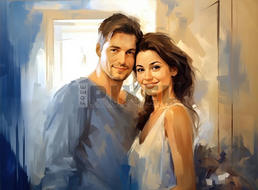 Free Illustrations - Portrait Of A Smiling Young Couple | FreePixel.com
