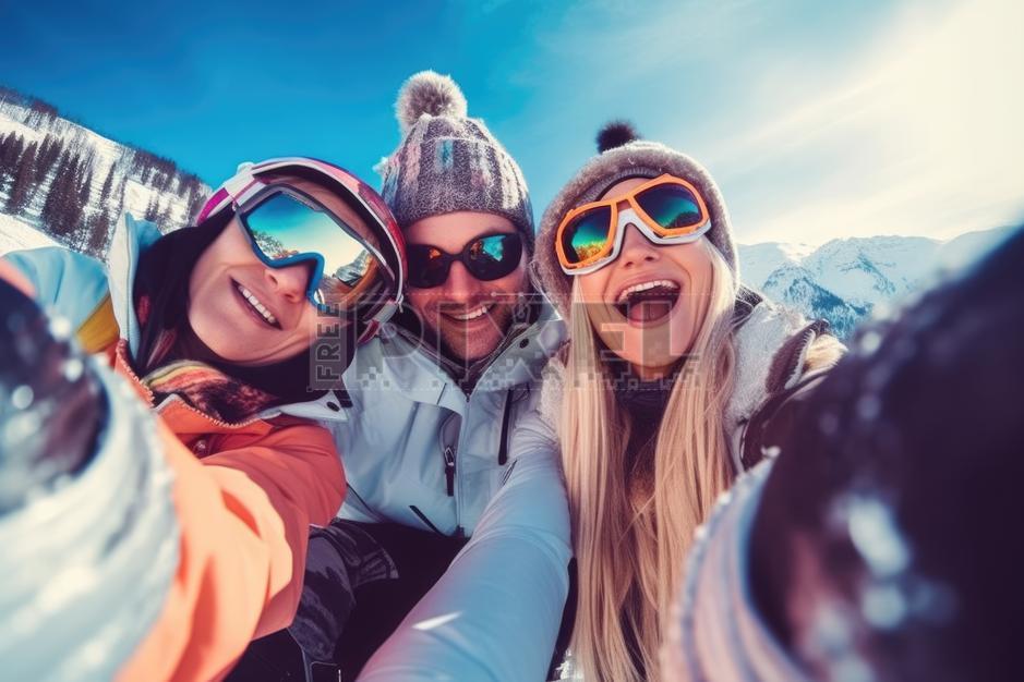 Free Photos - Three Friends Having Fun On A Snowy Mountain | FreePixel.com