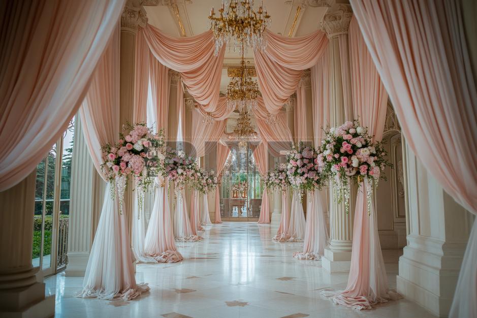 Free Photos - Elegant Wedding Hall With Pink Drapes And Floral ...