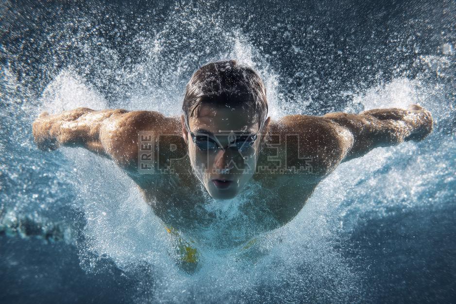 Free Photos - Male Swimmer Swimming In Motion At Pool For Competitive ...