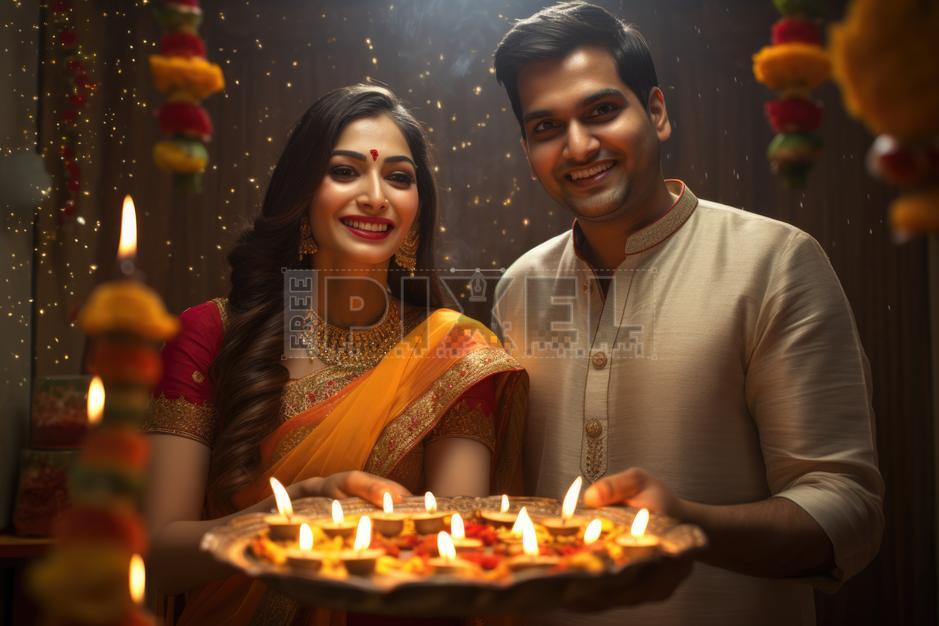 Free Photos - A Happy Young Indian Couple Celebrating Diwali ...