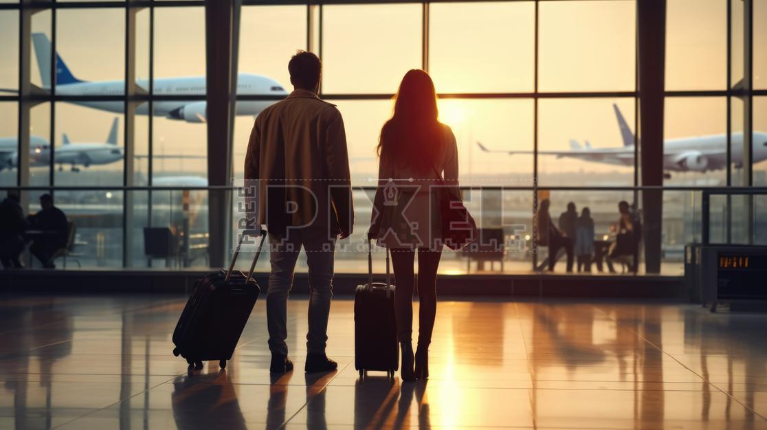 Free Photos - Airport Scene With A Man And Woman Walking Through ...