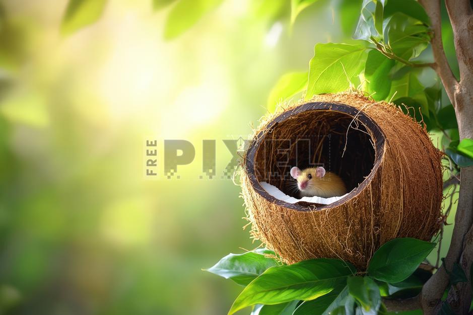 Free Photos - Small Rodent In Hanging Coconut Shell – Natural Habitat ...