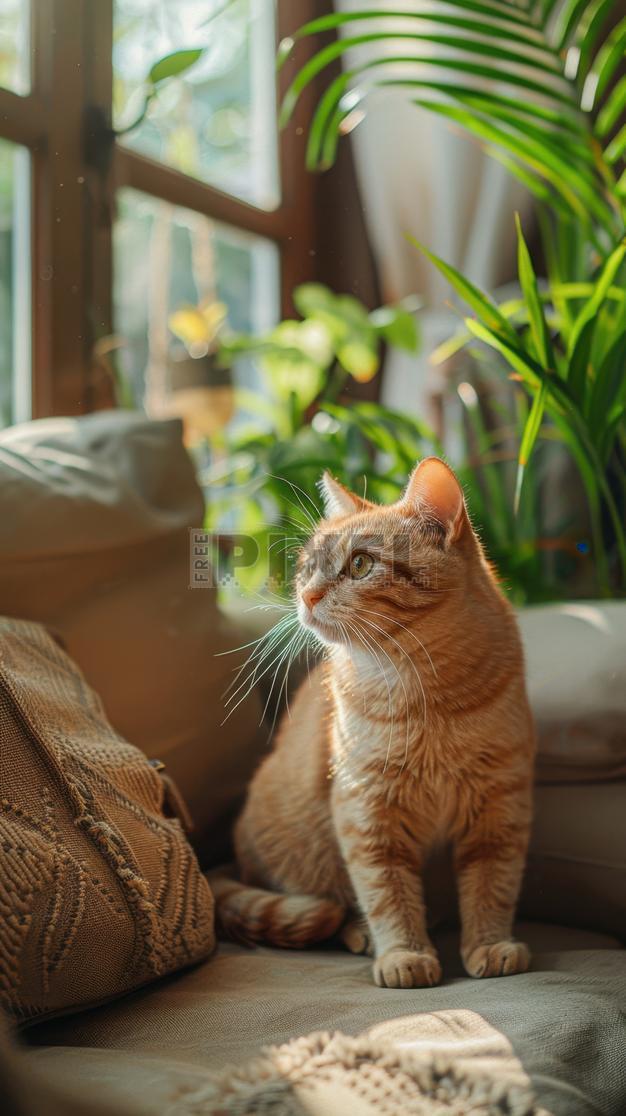 Free Photos - A Orange Cat Sitting On A Couch In Front Of A Window ...