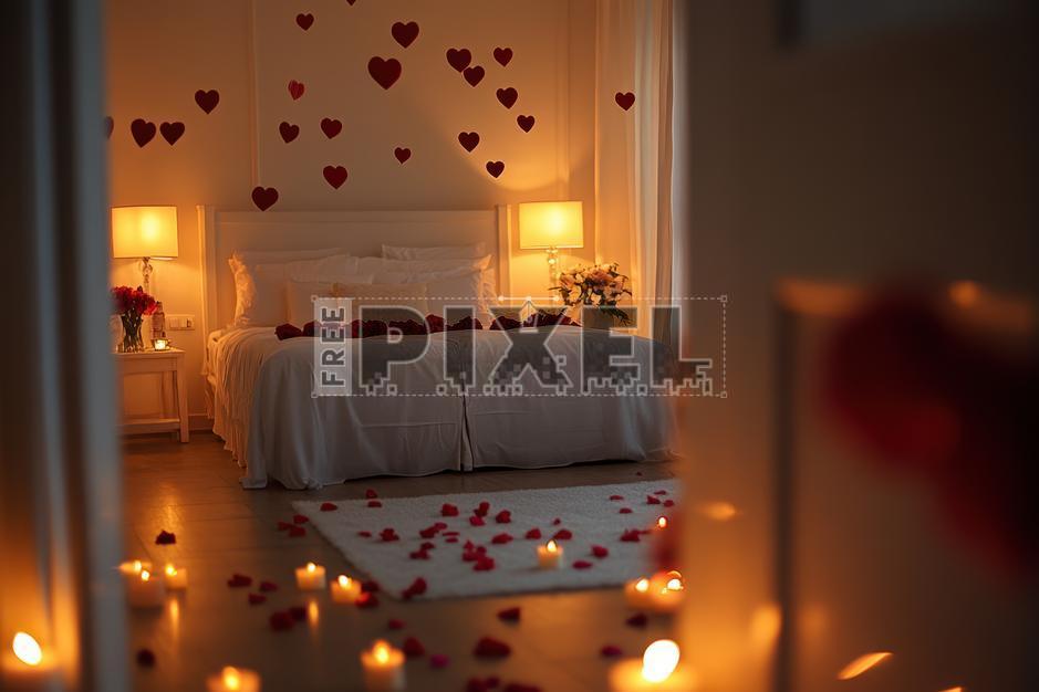 Free Photos - Romantic Bedroom Setup With Rose Petals And Candles ...