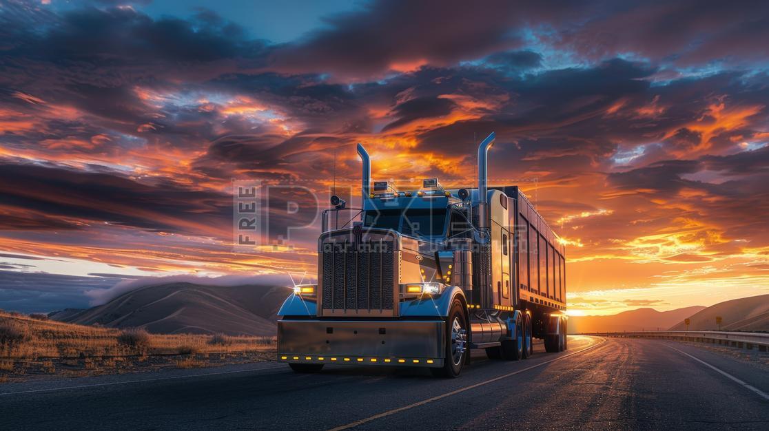 Free Photos - Semi Truck Driving Down Highway At Sunset | FreePixel.com