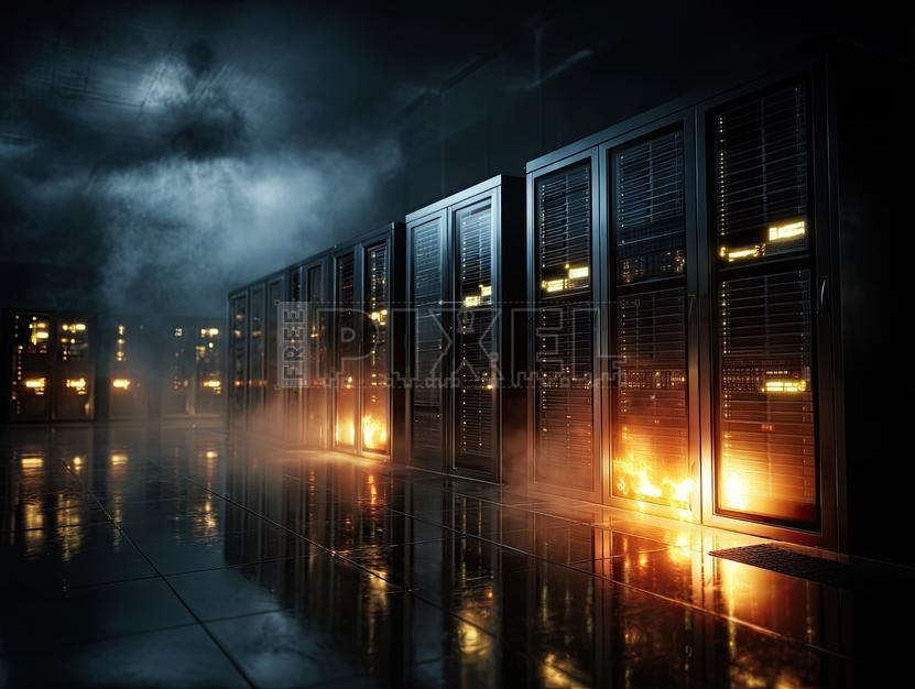 Free Photos - Dramatic Server Room Corridor Showing Fire Burning ...