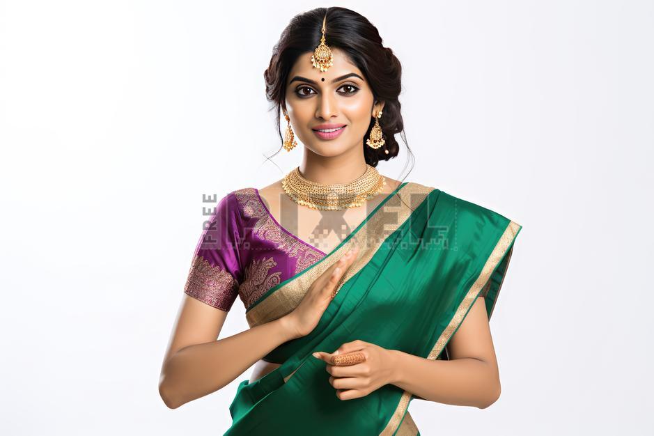 Free Photos - Beautiful Indian Woman Wearing Traditional Green And Gold ...