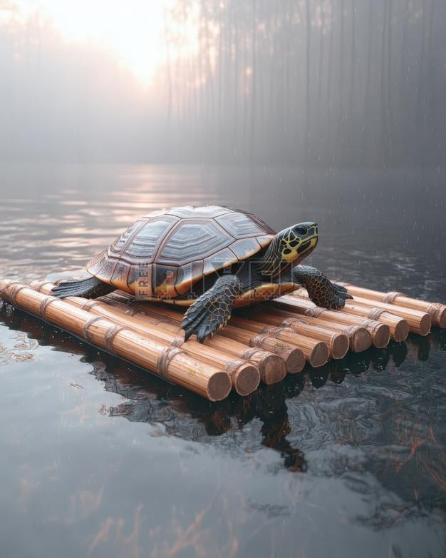 Free Photos - Turtle On Bamboo Raft In Water. | FreePixel.com