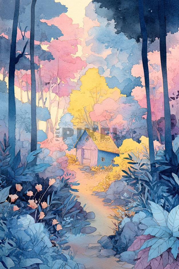 Free Photos - A Watercolor Painting Of A House In The Woods | FreePixel.com