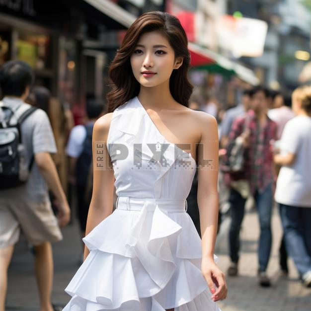 Free Photos - Fashionable Woman Walking Down The Street In A Dress ...