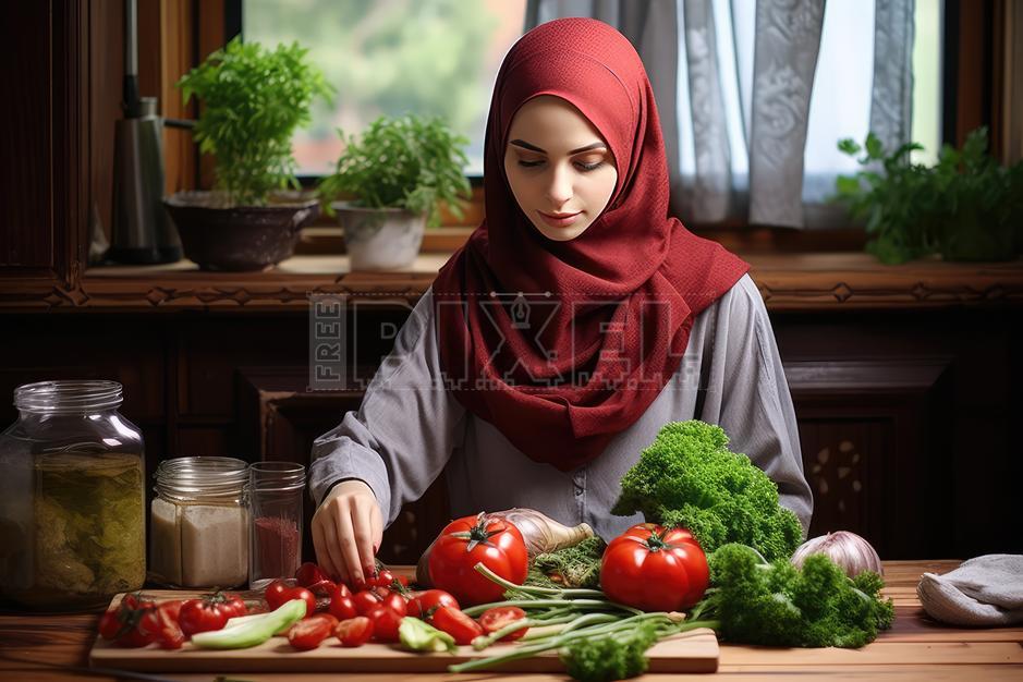 Free Photos - Arab Woman Sortering Vegetables In Kitchen | FreePixel.com