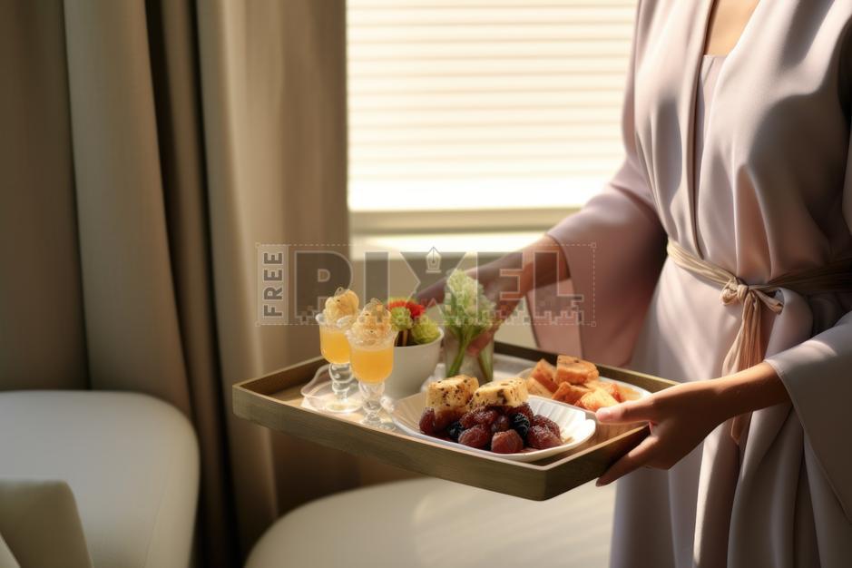 Free Photos - A Woman In A Robe Serving Breakfast In Bed | FreePixel.com