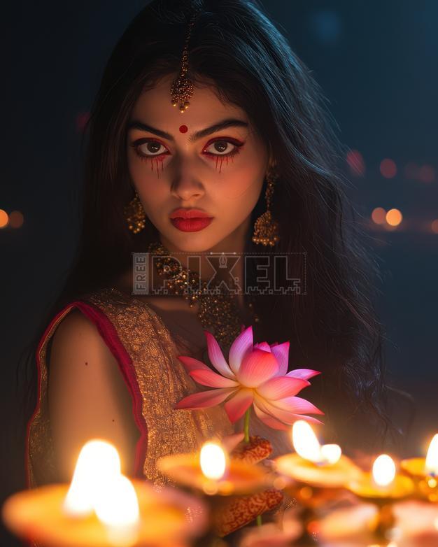 Free Photos - Woman In Traditional Indian Attire Holding A Lotus Flower ...