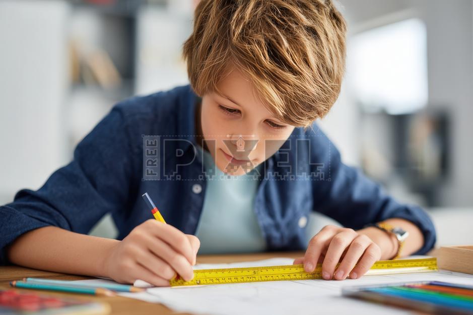 Free Photos - Boy Drawing With Ruler | FreePixel.com