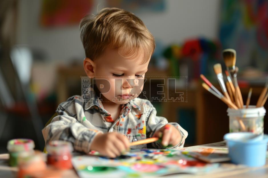 Free Photos - A Young Child Creating Artwork On A Paint Filled Table ...