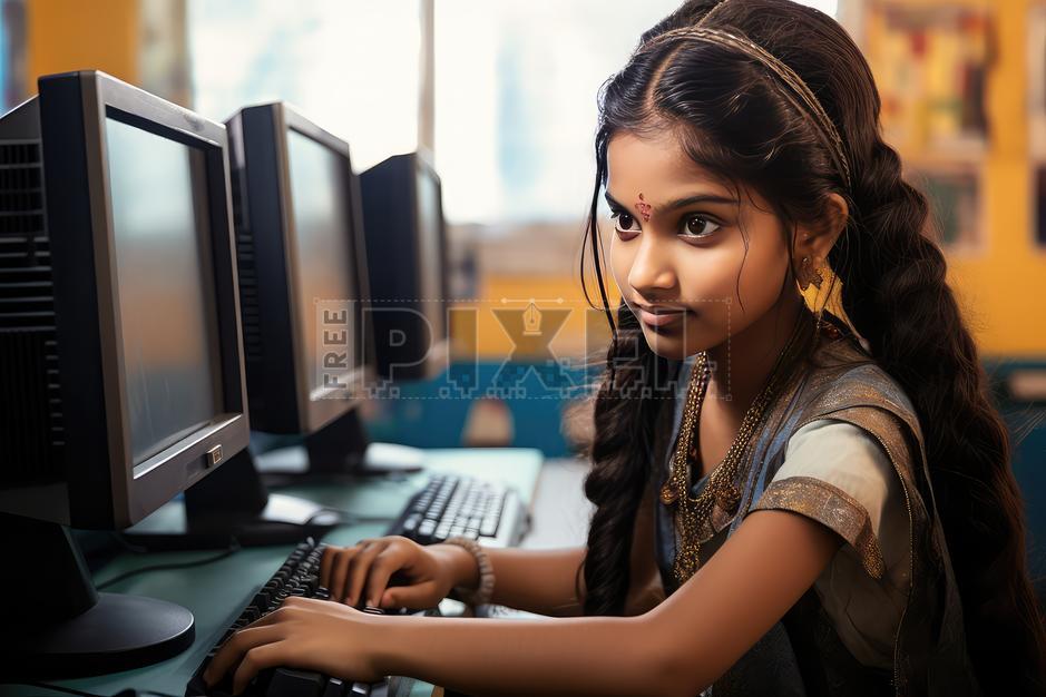 Free Photos - A Young Girl Uses A Computer In The Classroom | FreePixel.com