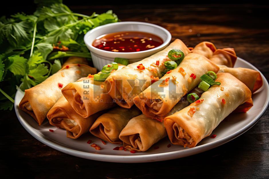 Free Photos - A Platter Of Golden Brown Spring Rolls. | FreePixel.com