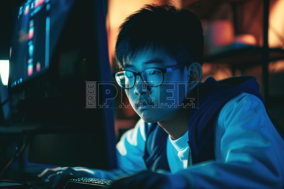 Free Photos - Cute Asian Boy Using A Computer At Night Photo ...