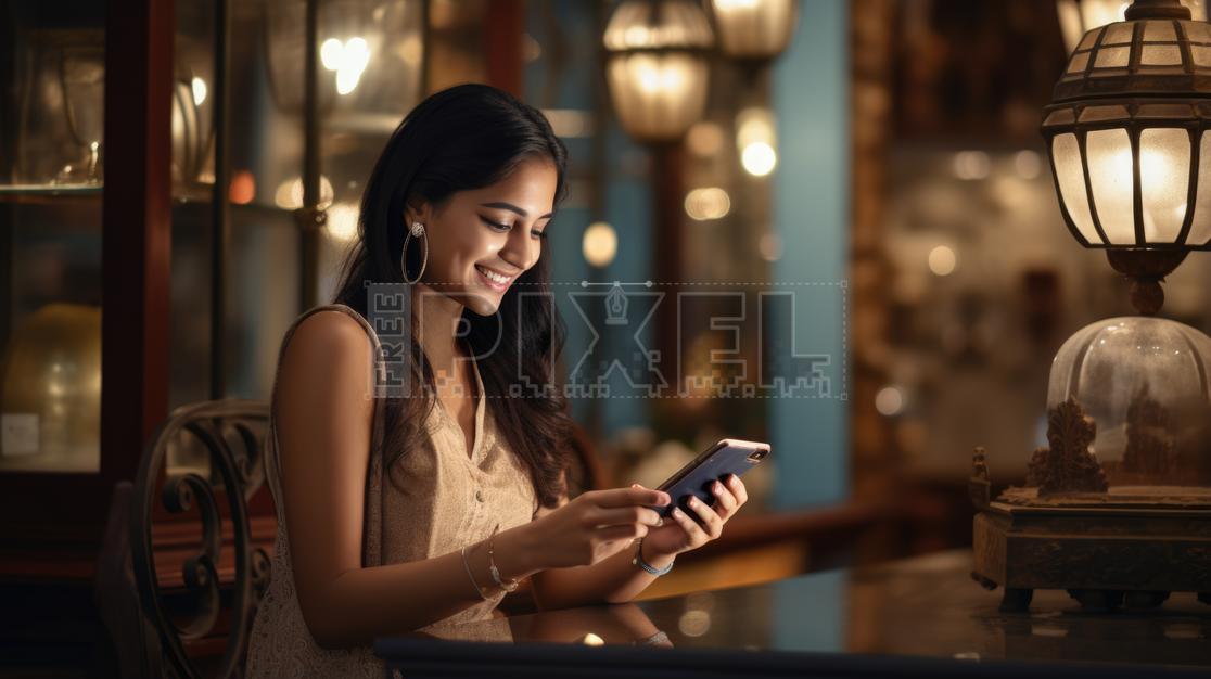 Free Photos - A Woman Is Happily Checking Her Smartphone At A Bar ...