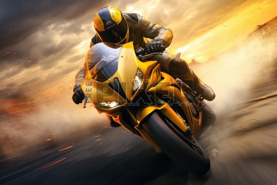 Free Photos - Rider On A Yellow Motorcycle Speeding Down A Road ...