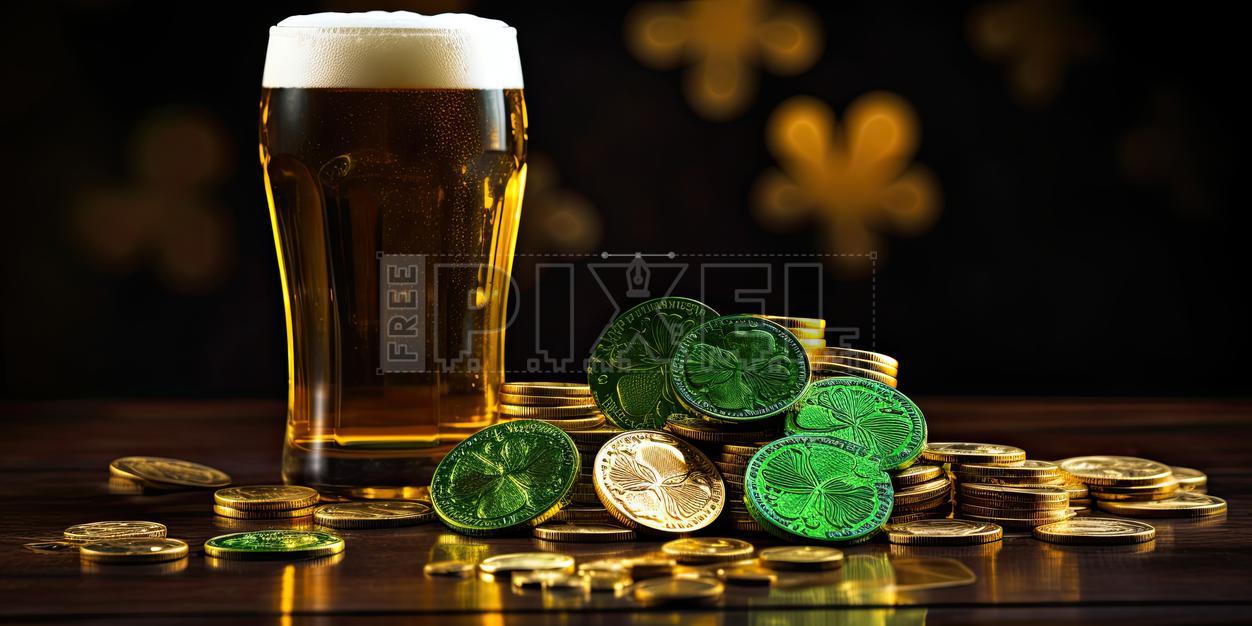 Free Photos - A Pile Of Gold Coins Next To A Glass Of Beer | FreePixel.com