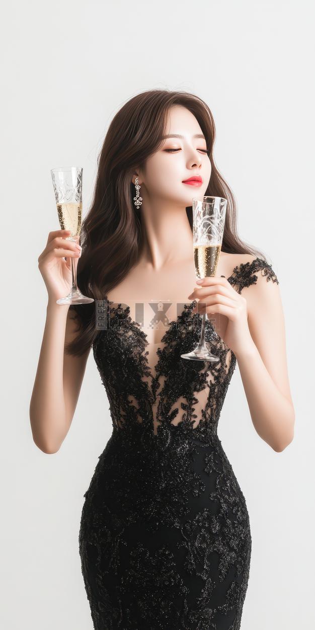 Free Photos - Elegant Asian Woman In Black Lace Dress Holding Champagne  Flutes | FreePixel.com