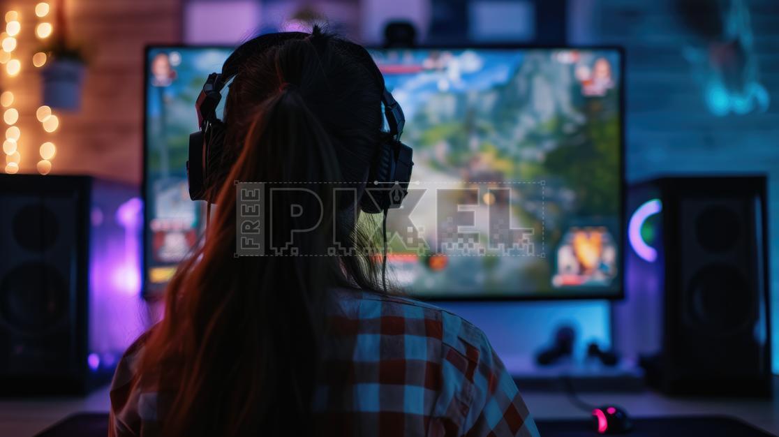 Free Photos - Back View Of Woman Wearing Headphones And Playing A Video ...