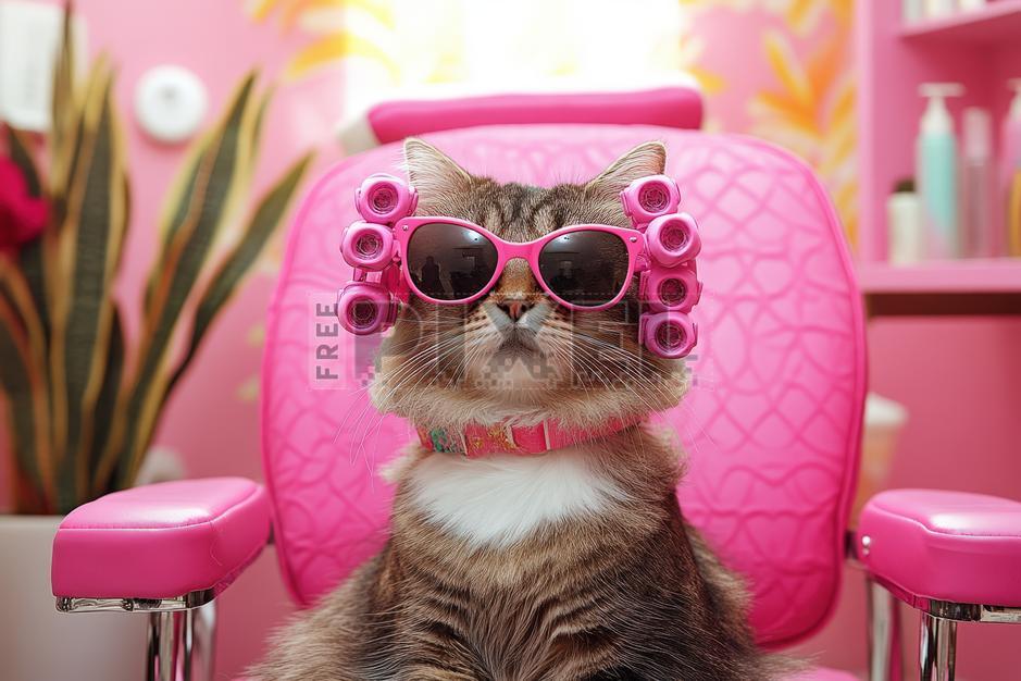 Pink Cat Grooming Salon Free Photos A Funny Cat With Hair Curls Tube ...