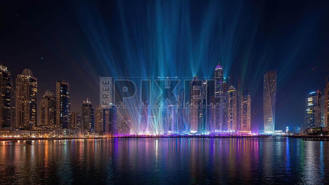 Free Photos - Dubai Light Show City Skyline Illuminated At Night With ...