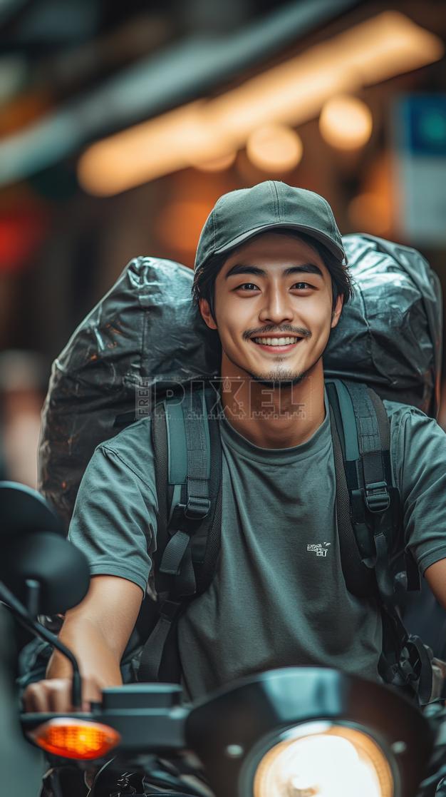 Free Photos - Asian Delivery Man Riding Motorcycle With Heavy Bag On ...
