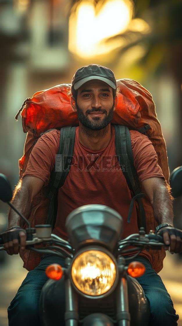 Free Photos - Indian Delivery Man Riding Motorcycle With Heavy Bag On ...