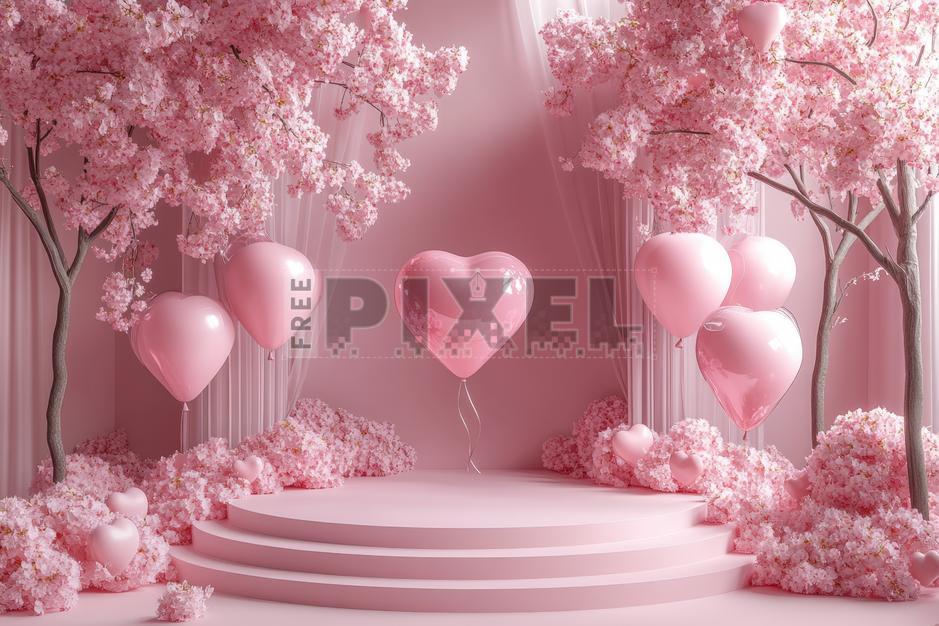 Free Photos - Pink Heart Shaped Balloons And Flowers On Round Stage For ...