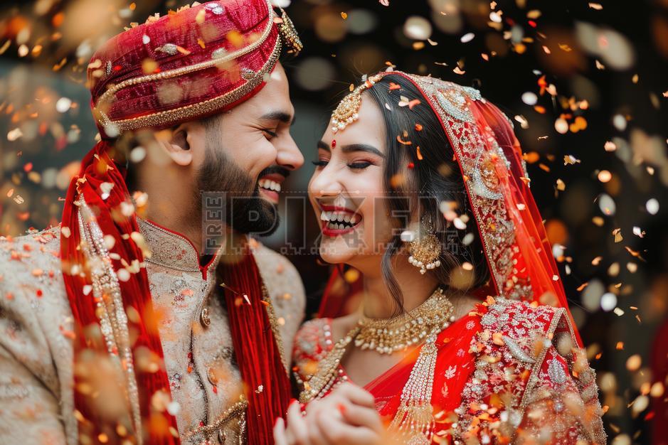 Free Photos - Indian Wedding Couple In Traditional Attire Amidst ...