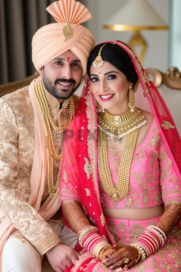 Free Photos - Indian Wedding Couple In Traditional Attire, Smiling And ...