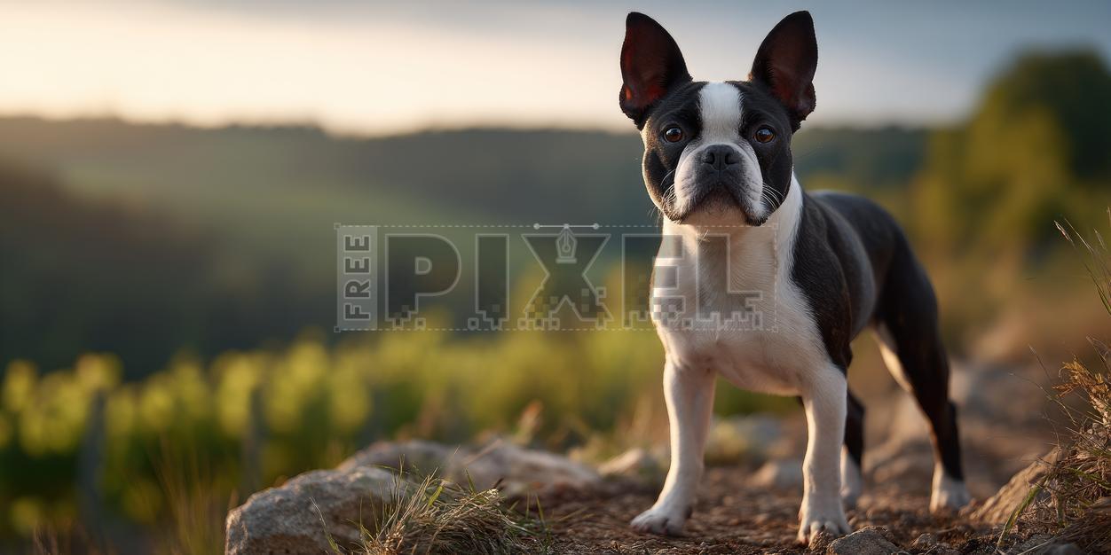 Free Photos - Boston Terrier Dog Standing On A Hill | FreePixel.com