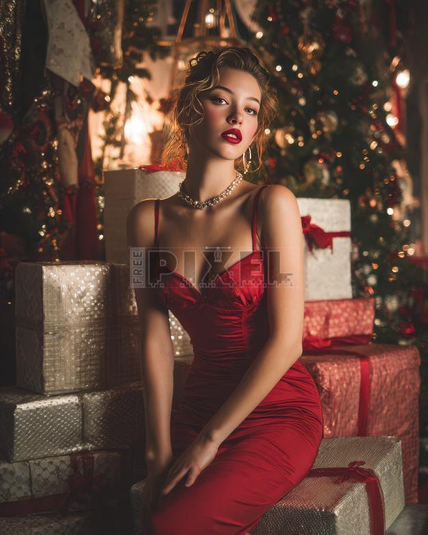 Free Photos - Christmas Party Photo Of Elegant Woman In Red Dress Posing By  Christmas Tree And Gifts. | FreePixel.com