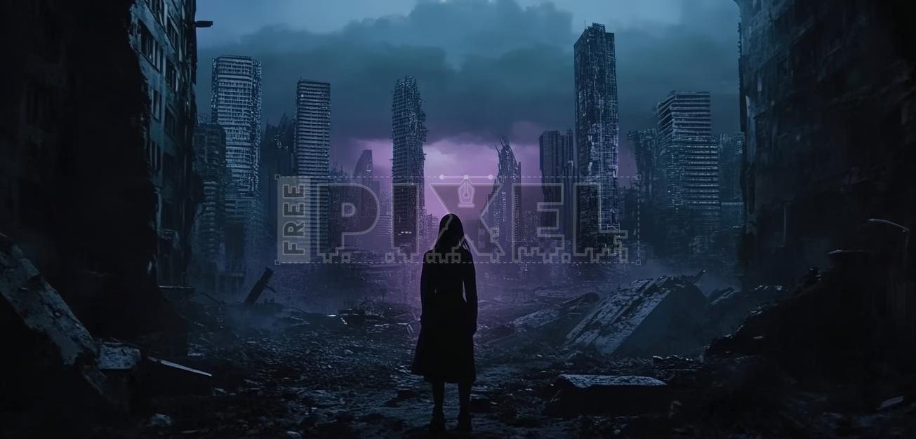 Free Photos - Person Standing In Post-Apocalyptic City At Night With ...