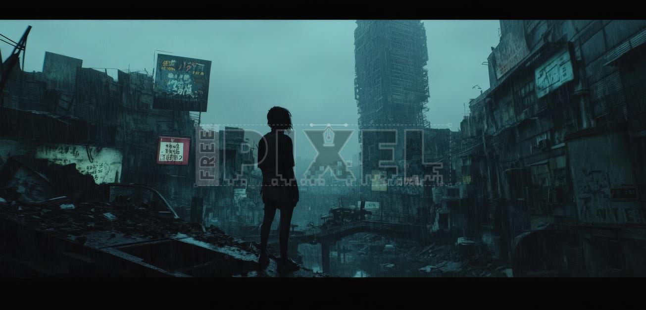 Free Photos - Person Standing In Post-Apocalyptic City At Night With ...