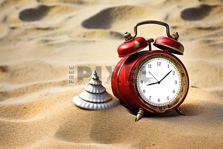 Free Photos - Red Vintage Alarm Clock And Shell On The Sand In Desert ...
